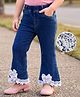Mark & Mia Cotton Lycra Denim Full Length Washed Jeans With Bow Applique - Blue