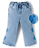 Mark & Mia Cotton Lycra Full Length Washed Jeans With Heart Embroidery - Light Blue