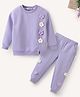 Mark & Mia Full Sleeves Winter Wear T-Shirt & Joggers Set with Floral Applique Detailing - Purple