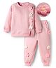 Mark & Mia Full Sleeves Winter Wear T-Shirt & Joggers Set With Floral Applique - Pink