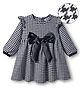 Mark & Mia Full Sleeves Frock With Bow Applique Frill Detailing & Houndstooth Design - Black