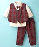 Mini Taurus 100% Cotton Full Sleeves 3 Piece Party Wear With Checks Design & Bow Applique - Maroon