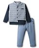 Mini Taurus Sinker Knit Full Sleeves Partywear T-Shirt & Pant With Jacket - Light Blue