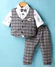 Mini Taurus Sinker Knit Full Sleeves Checks & Printed 3 Piece Party Suit With Bow Applique - Grey