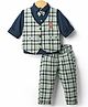 Mini Taurus 100% Cotton Full Sleeves 3 Piece Party Wear With Checks Design & Bow Applique - Navy Blue