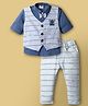 Mini Taurus Sinker Knit Full Sleeves 3 Piece Partywear Suit With Bow Applique - Royal Blue