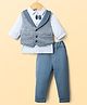 Mini Taurus 100% Cotton Full Sleeves 3 Piece Party Wear With Stripes & Bow Applique - Blue