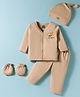 Mini Taurus Interlock Knit Full Sleeves T-Shirt & Lounge Pant With Cap & Mittens - Tan