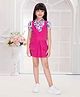 TINY BABY Linen Woven Solid Dungaree With Half Sleeves Floral Printed Top - Pink