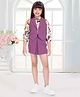 TINY BABY Satin Woven Floral Printed Top With Three Fourth Sleeves Solid Skort & Jacket - Purple