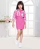TINY BABY Woven Solid Dress With Three Fourth Sleeves Floral Printed Jacket & Belt - Pink