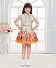 TINY BABY Linen Woven Graphic Printed Dress With Three Fourth Sleeves Jacket & Belt - Cream