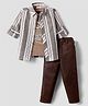 Rikidoos Full Sleeves Striped Shirt & Pant With Do The Right Thing Text Printed Tee - Fawn & Brown