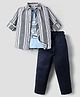 Rikidoos Full Sleeves Striped Shirt & Pant With Do The Right Thing Text Printed Tee - Grey & Light Blue