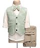 Rikidoos Cotton Woven Full Sleeves Textured 3 Piece Party Suit Set With Bow - White & Pista