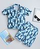 Fourfolds Cotton Blend Woven Half Sleeves Abstract Printed Shirt & Coordinating Shorts Set - Blue