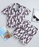 Fourfolds Cotton Blend Woven Half Sleeves Abstract Printed Shirt & Coordinating Shorts Set - Brown
