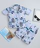 Fourfolds Cotton Blend Woven Half Sleeves Abstract Printed Shirt & Coordinating Shorts Set - Light Blue