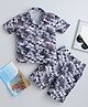 Fourfolds Cotton Blend Woven Half Sleeves Abstract Printed Shirt & Coordinating Shorts Set - Mauve