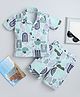 Fourfolds Cotton Blend Woven Half Sleeves Abstract Printed Shirt & Coordinating Shorts Set - Sea Green