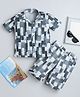 Fourfolds Cotton Blend Woven Half Sleeves Abstract Printed Shirt & Coordinating Shorts Set - Grey