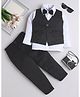 Fourfolds Satin Woven Full Sleeves Textured 3 Piece Party Suit With Bow Set - Black
