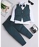 Fourfolds Satin Woven Full Sleeves Textured 3 Piece Party Suit With Bow Set - Teal Blue