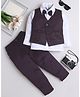 Fourfolds Satin Woven Full Sleeves Textured 3 Piece Party Suit With Bow Set - Wine