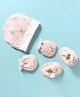 Ben Benny 100% Cotton Interlock Cap Mitten & Booties Set with Checks & Animal Print Pink - Diameter 9 cm