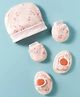 Ben Benny 100%  Interlock Knit Cap Mitten & Bootie Set with Floral Print Pink - Diameter 8 cm