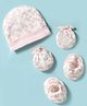 Ben Benny 100% Cotton Interlock Cap Mitten & Booties Set with Floral Print Pink - Diameter 9 cm
