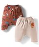 Ben Benny Interlock Knit Full Length Diaper Leggings with Animal Print Pack of 2 - Cream & Brown