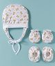 Ben Benny Interlock Knit Cap with Knot Mittens & Booties Set with Teddy Print White - Diameter 10.5 cm