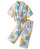 CrayonFlakes Rayon Woven Half Sleeves Floral Printed Shirt Style Crop Top & Coordinating Palazzo Set - Off White
