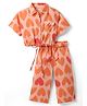 CrayonFlakes Rayon Woven Half Sleeves Hearts Printed Shirt Style Crop Top & Coordinating Palazzo Set - Peach
