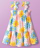CrayonFlakes Rayon Woven Sleeveless Floral Printed A Line Dress - Off White
