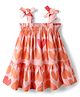 CrayonFlakes Rayon Woven Sleeveless Hearts Printed A Line Dress - Dark Peach