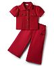 CrayonFlakes Knit Half Sleeves Textured Shirt & Palazzo Set - Red