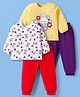 Doodle Poodle 100% Cotton Knit Full Sleeves Top & Joggers Set With Bunny Print & Bow Applique Pack of 2 - Red Purple & Yellow