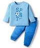 Doodle Poodle 100% Cotton Single Jersey Knit Full Sleeves T-shirt & Lounge Pant With Text Print - Aqua