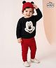 Babyhug Disney Woven Full Sleeves Sweater Set With Mickey Mouse Graphics & Cap - Navy Blue & Red