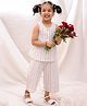 BownBee Pure Cotton Flax Woven Sleeveless Striped Coordinating Top & Palazzo Set - Off White