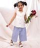 BownBee Pure Cotton Flax Woven Sleeveless Solid Top & Checked Palazzo Set - White