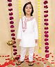BownBee Cotton Woven Full Sleeves Leaves Embroidered Kurta Pyjama Set - White