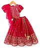 Babyhug Woven Half Sleeves Floral Embroidered Choli Lehenga & Dupatta Set - Maroon