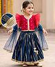 Babyhug Woven Frill Sleeves Embroidered Choli Lehenga Set with Dupatta Sequin & Lace Detailing - Red & Navy Blue