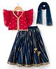 Babyhug Woven Frill Sleeves Embroidered Choli Lehenga Set with Dupatta Sequin & Lace Detailing - Red & Navy Blue