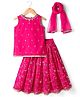 Babyhug Net Woven Sleeveless Choli Lehenga Set with Dupatta Sequin Embroidered Mirror Work - Fuchsia