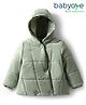 Babyoye Woven Full Sleeves Solid Dyed Hooded Padded Jacket - Light Green