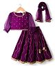Babyhug Chanderi Woven Three Fourth Sleeves Choli Lehenga & Dupatta Set with Floral Embroidery - Purple